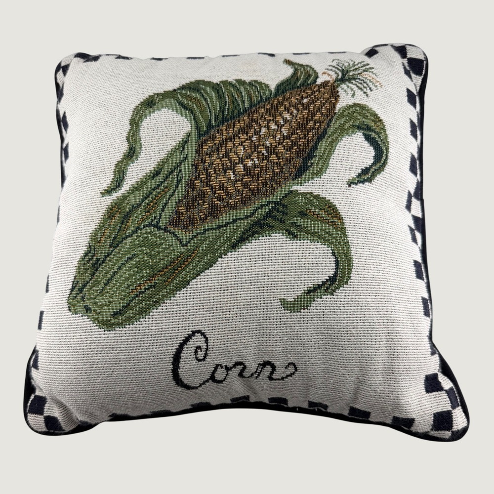 Woven Tapestry Throw Pillow 12x12" Corn Farmhouse Decor